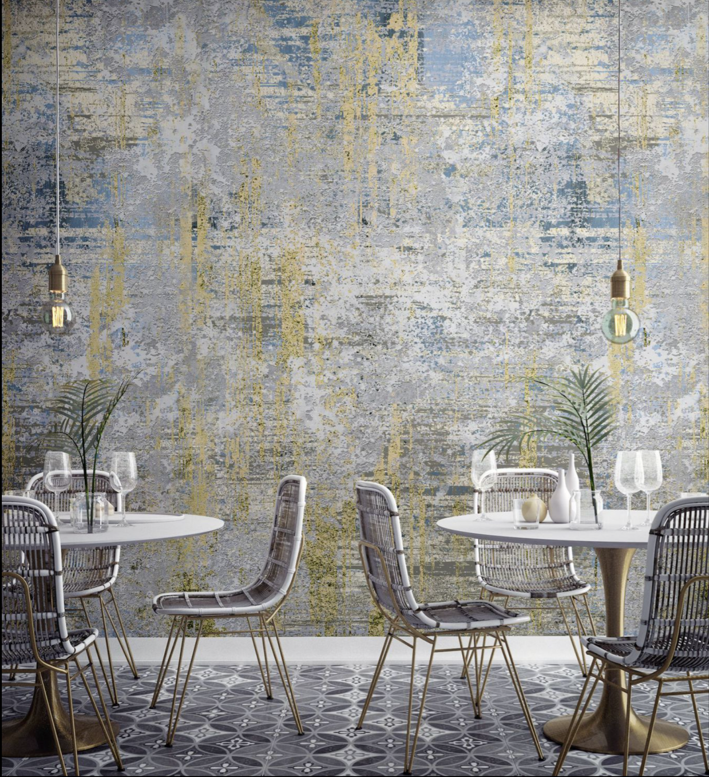 YELLOW & BLUE Distressed Cement